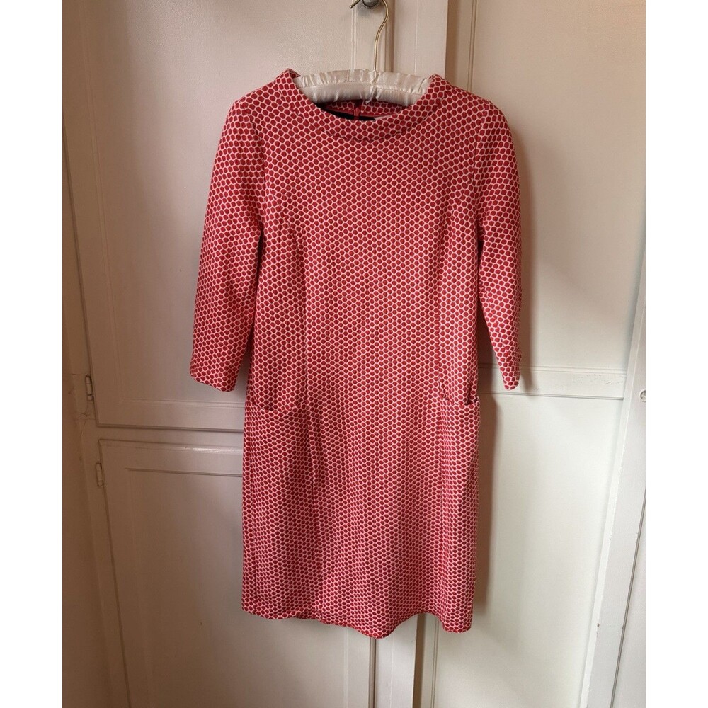 Lands' End Sarah Shift Dress Geometric Pockets Red/White 3/4 Sleeve 10P